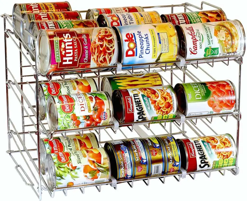 store a 3 month food supply of canned goods on this can storage organizer