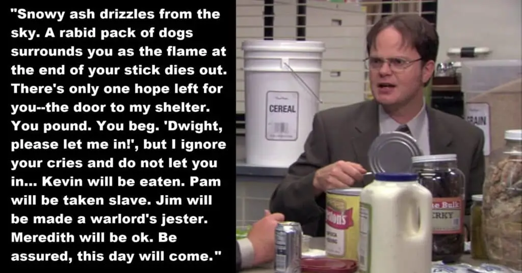 dwight schrute survival food plan meme