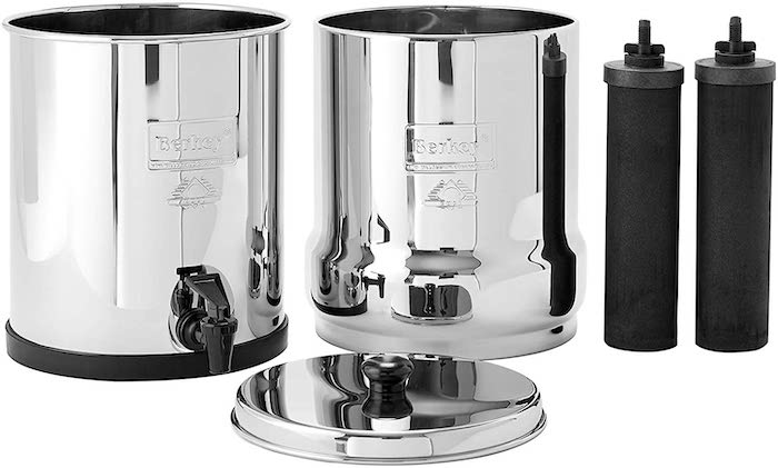 The best home emergency gravity water filtration system is the Big Berkey
